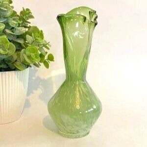 Green Splatter Art Glass Vase 7.5"